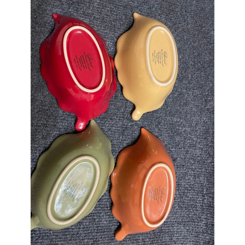 Princess House Pavillion Leaf Ceramic Bowls Set 4 Fall Autumn Colors Oven Safe